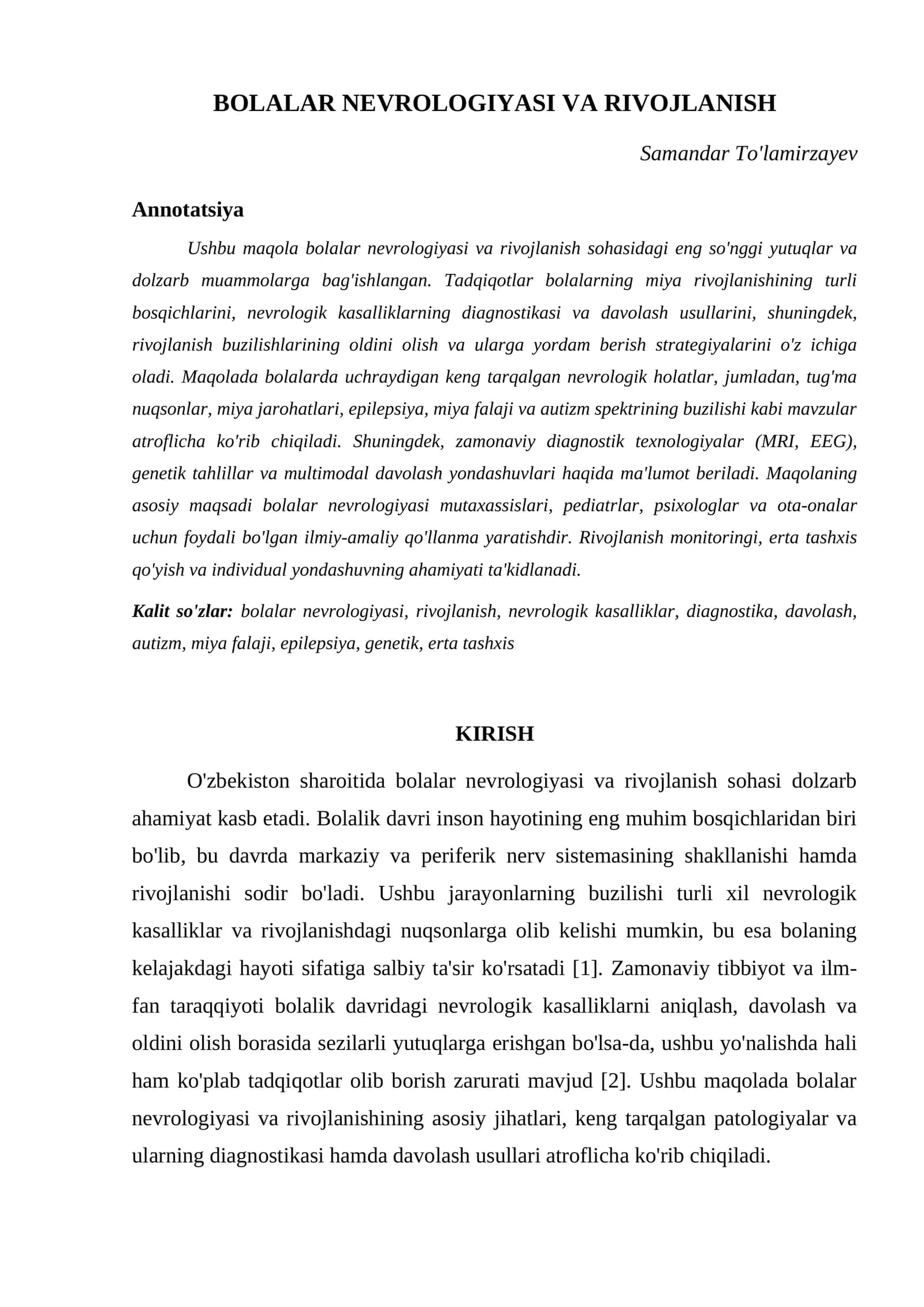 BOLALAR NEVROLOGIYASI VA RIVOJLANISH 1