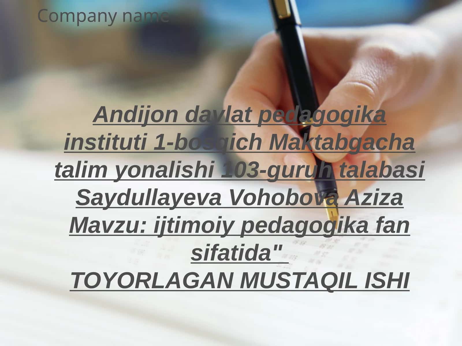 Ijtimoiy pedagogika fan sifatida"TOYORLAGAN MUSTAQIL ISHI 1