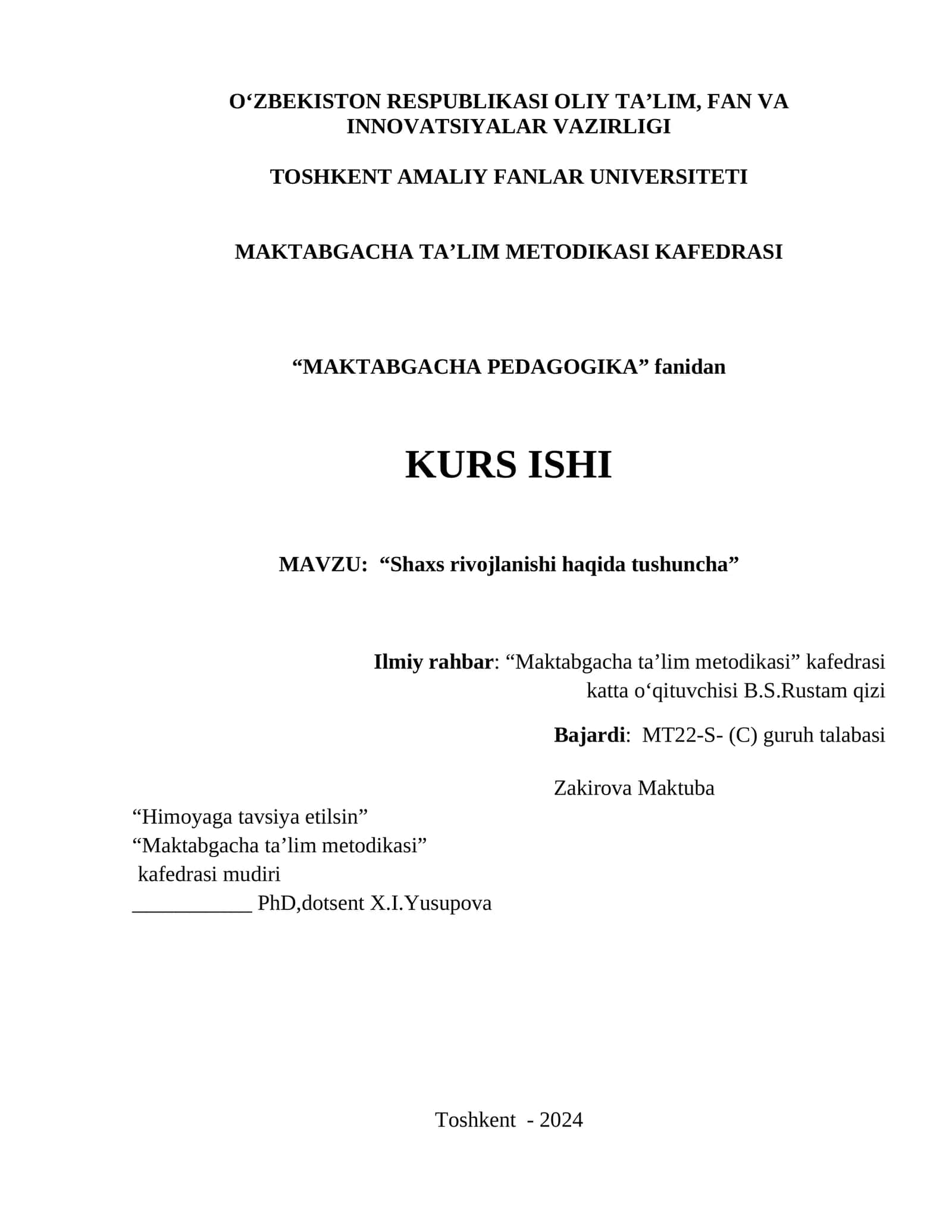 Shaxs rivojlanishi haqida tushuncha 1
