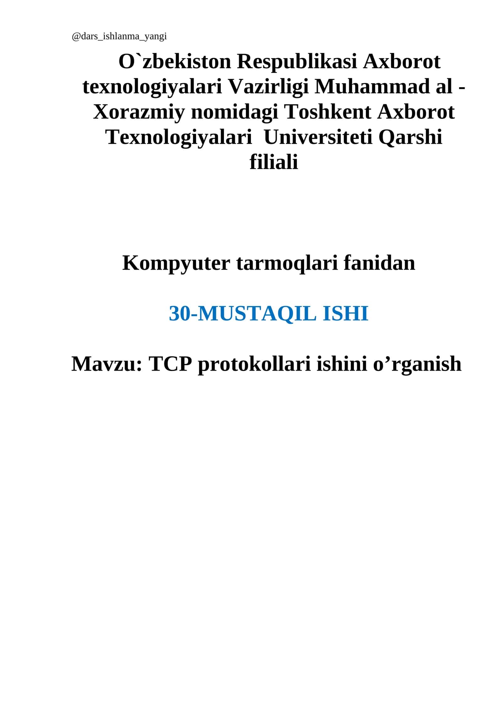 TCP protokollari ishini o’rganish 1