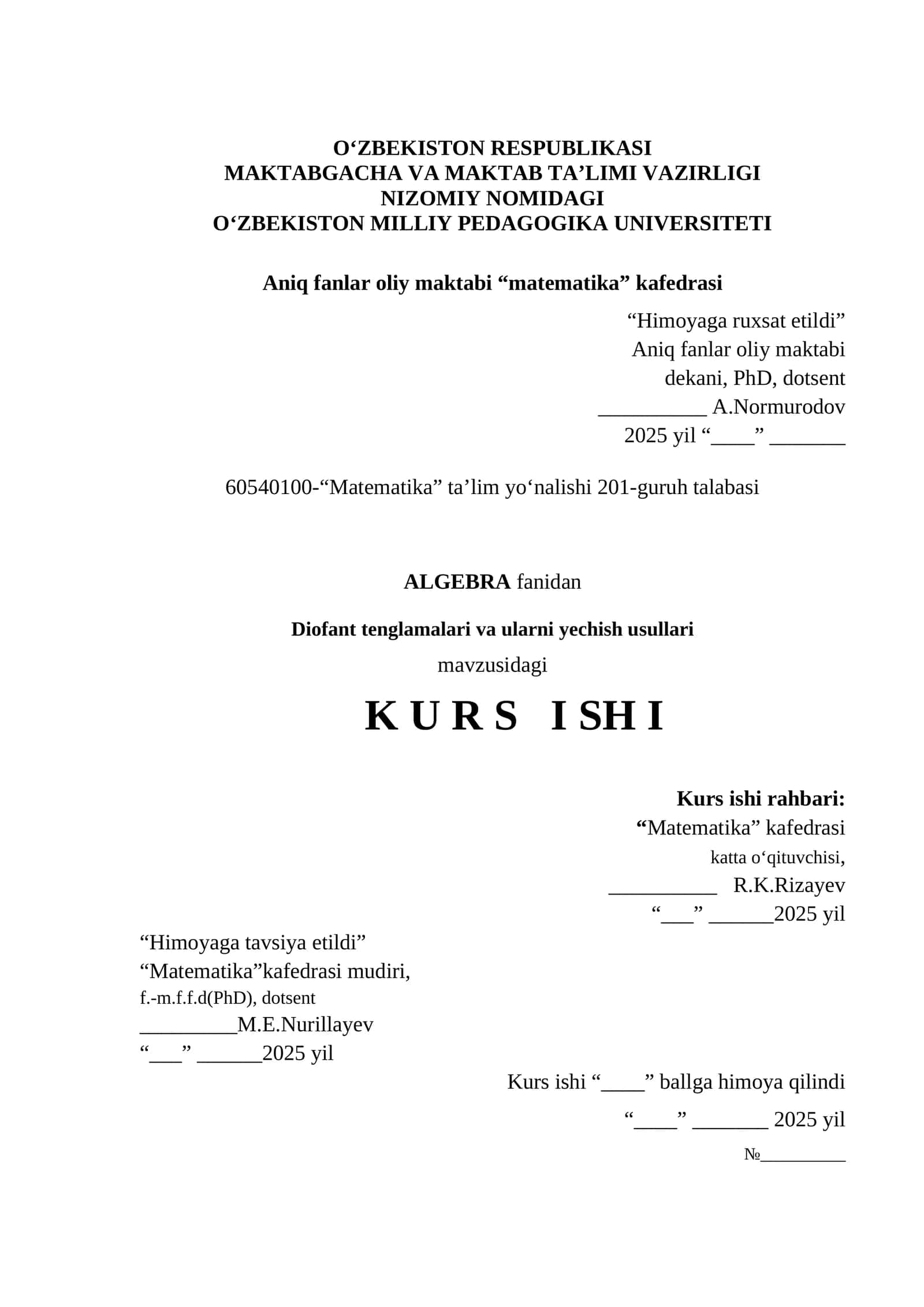 Diofant tenglamalari va ularni yechish usullari 1