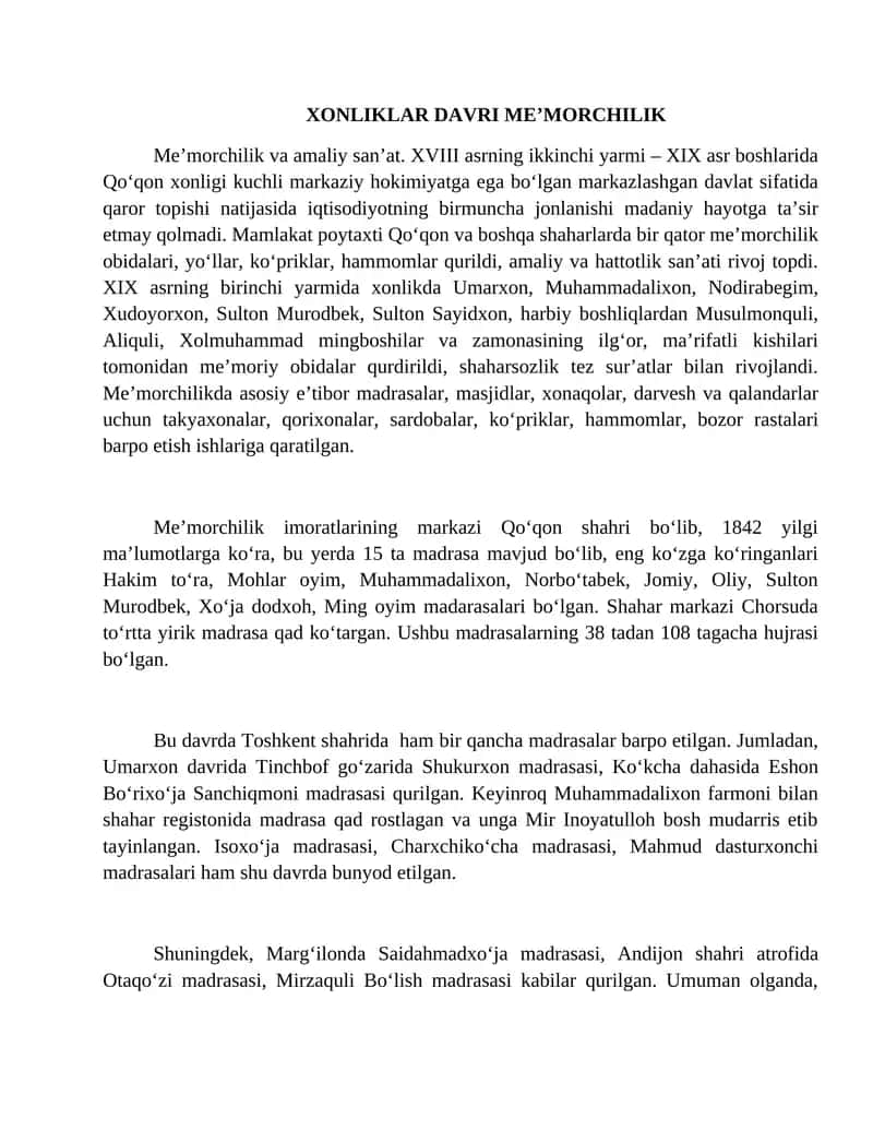 Xonliklar Davri Me’morchilik 1