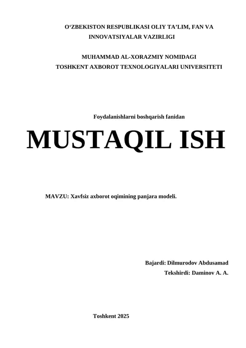 Xavfsiz axborot oqimining panjara modeli. 1