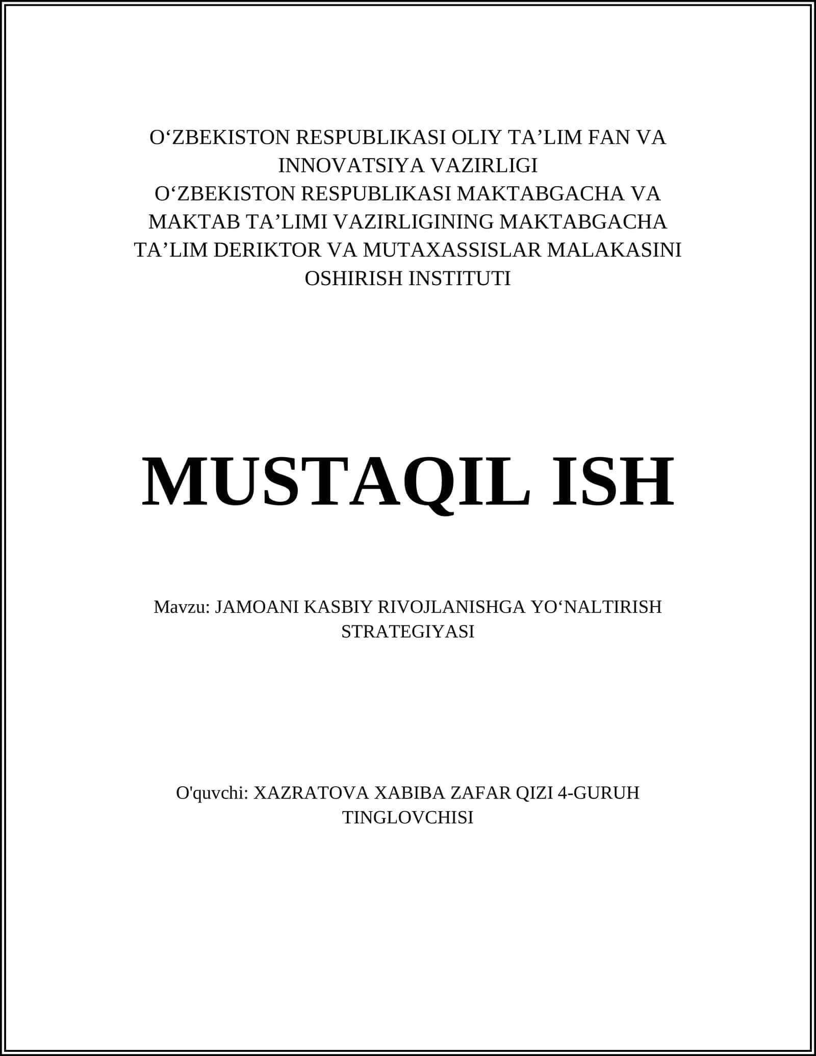JAMOANI KASBIY RIVOJLANISHGA YOʻNALTIRISH STRATEGIYASI 1