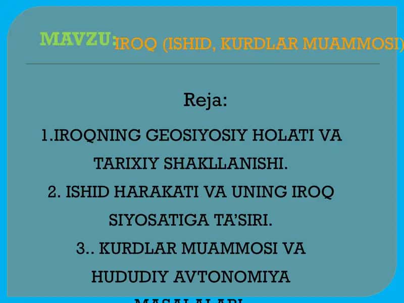 IROQ (ISHID, KURDLAR MUAMMOSI) 1
