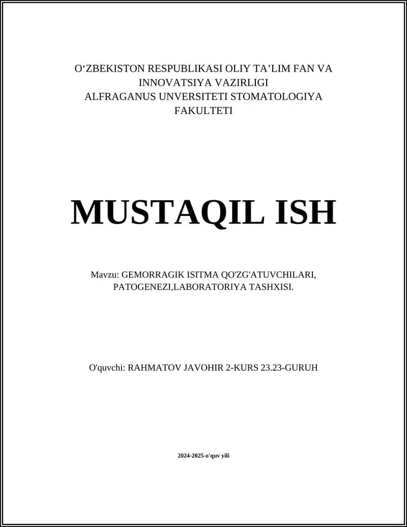 GEMORRAGIK ISITMA QO'ZG'ATUVCHILARI, PATOGENEZI,LABORATORIYA TASHXISI 1