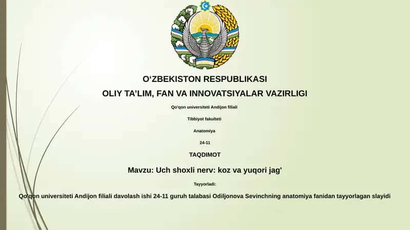 Uch shoxli nerv: koz va yuqori jag' 1