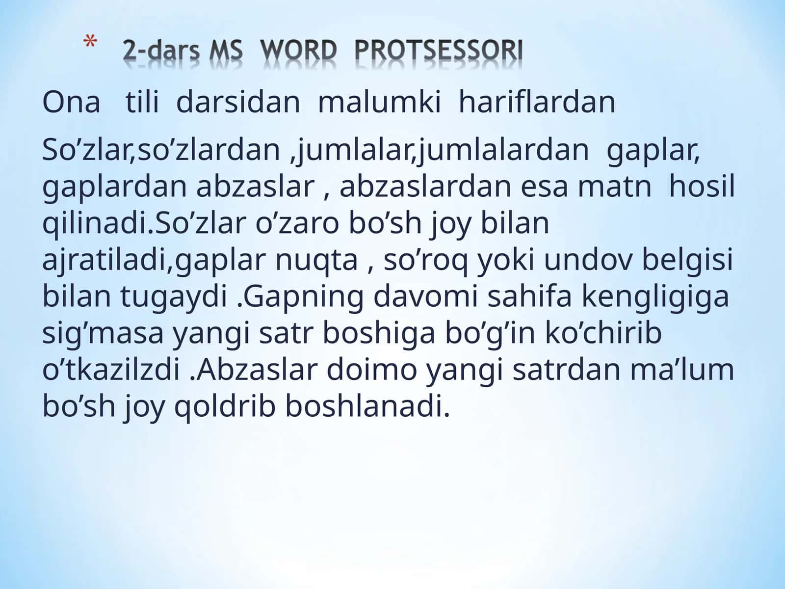Matn hosil qilish asarlari 1