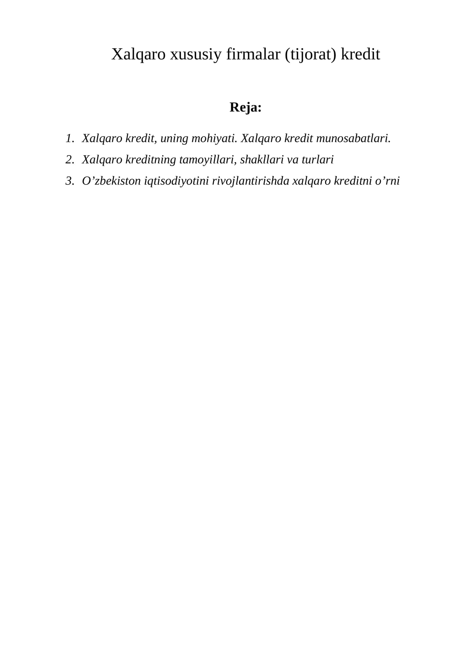 Xalqaro xususiy firmalar (tijorat) kredit 1