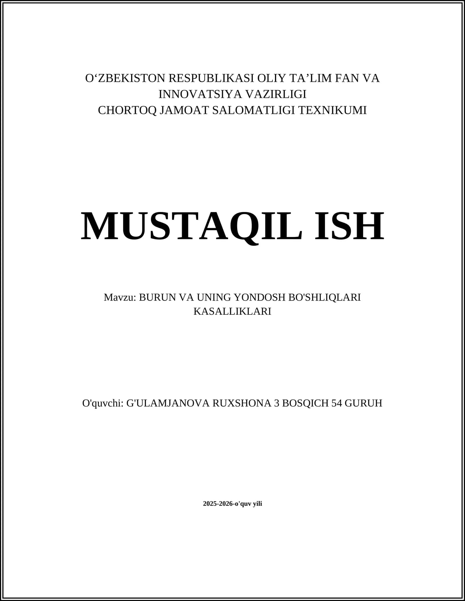 BURUN VA UNING YONDOSH BO'SHLIQLARI KASALLIKLARI 1