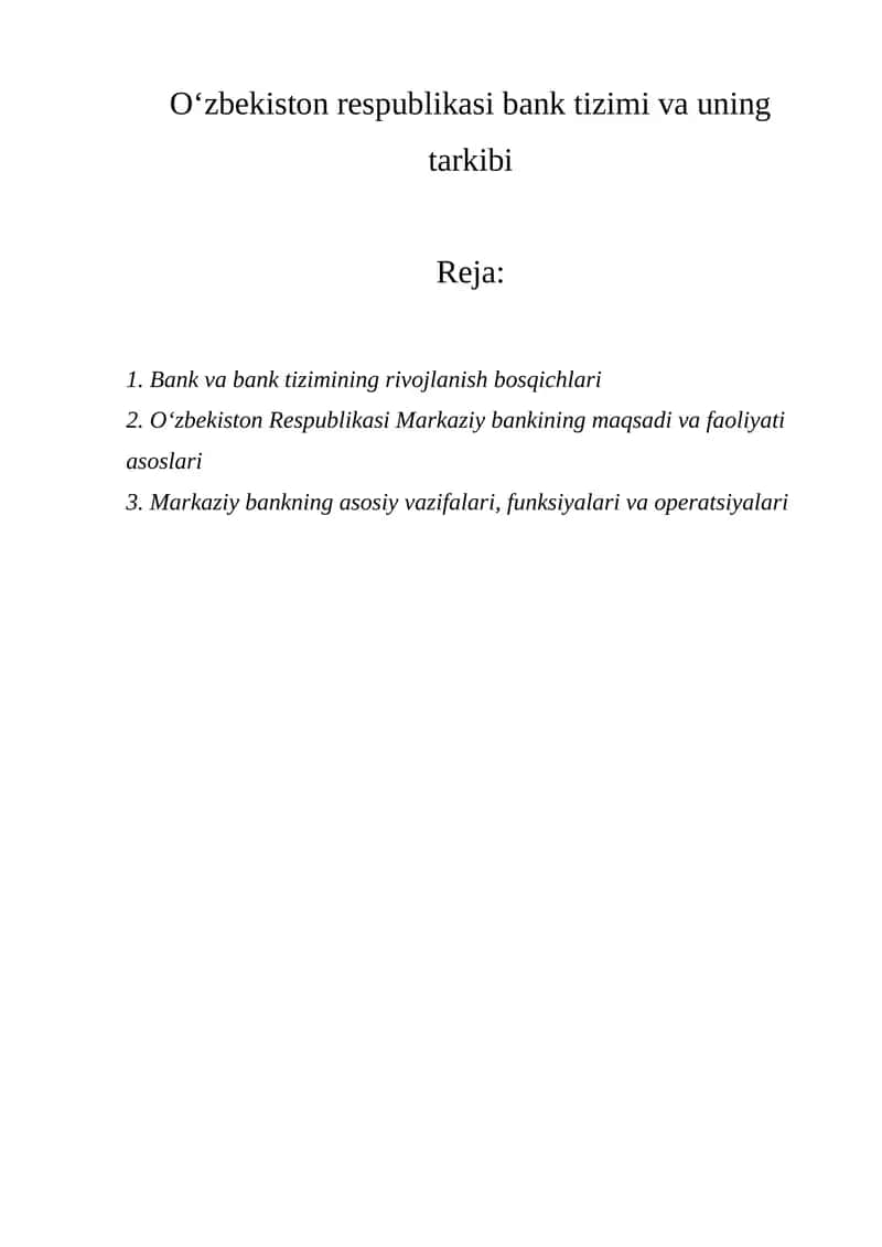 Banklar faoliyati 1