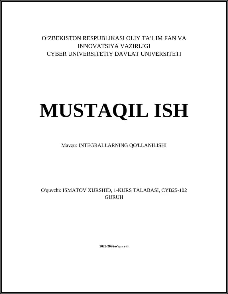 INTEGRALLARNING QO'LLANILISHI 1