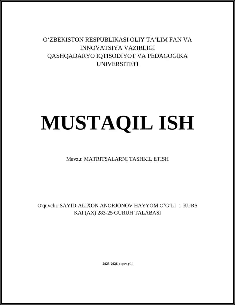 MATRITSALARNI TASHKIL ETISH 1