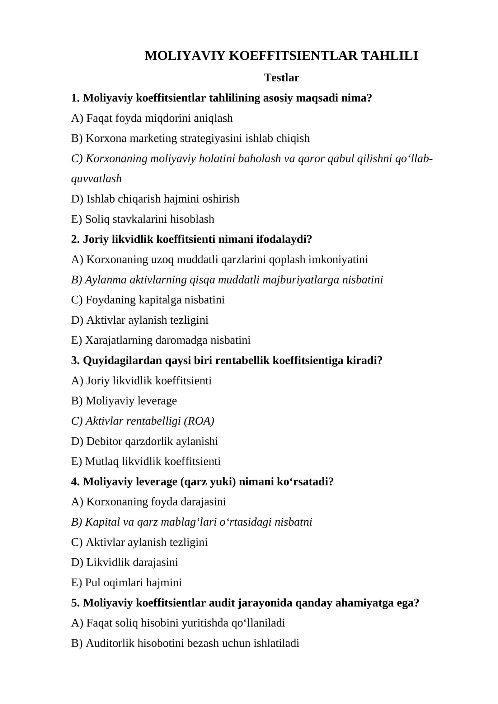 MOLIYAVIY KOEFFITSIENTLAR TAHLILI 1
