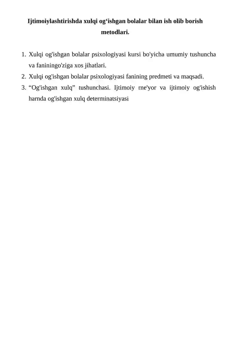 Xulqi og'ishgan bolalar psixologiyasi kursi