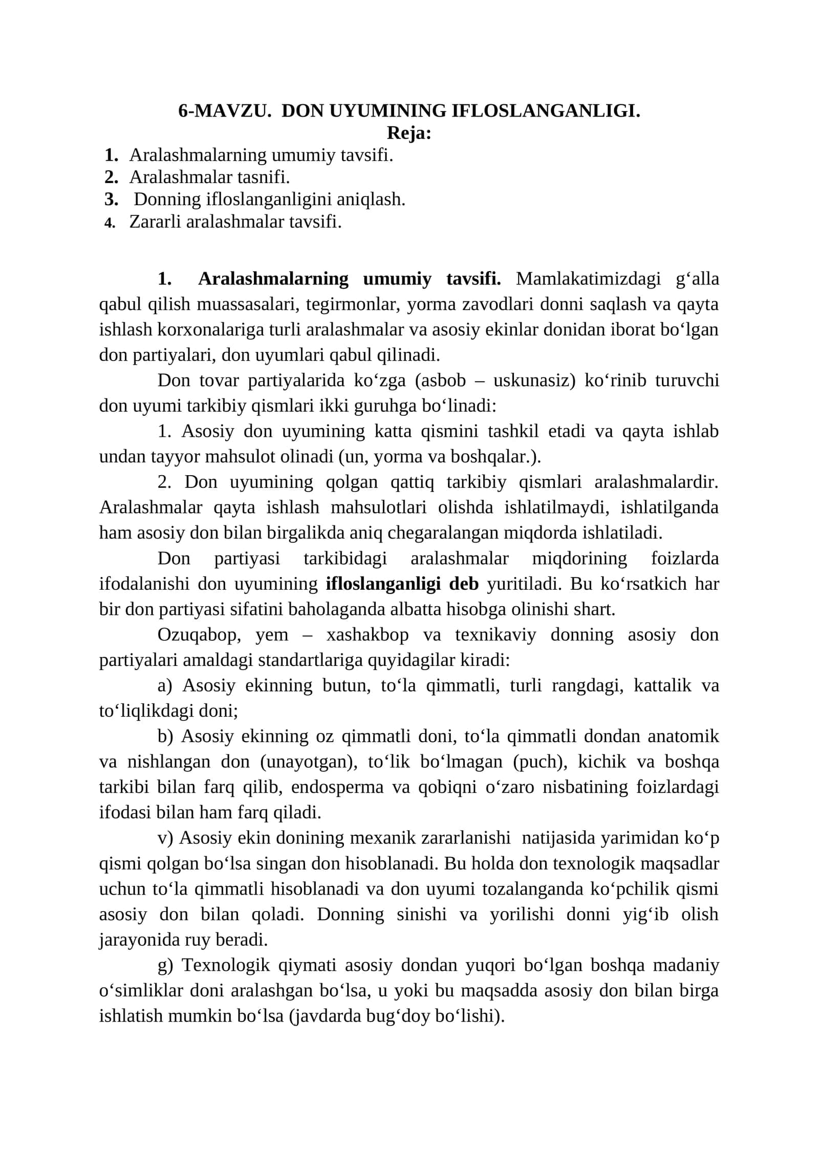 Don uyumining ifloslanganligi 1