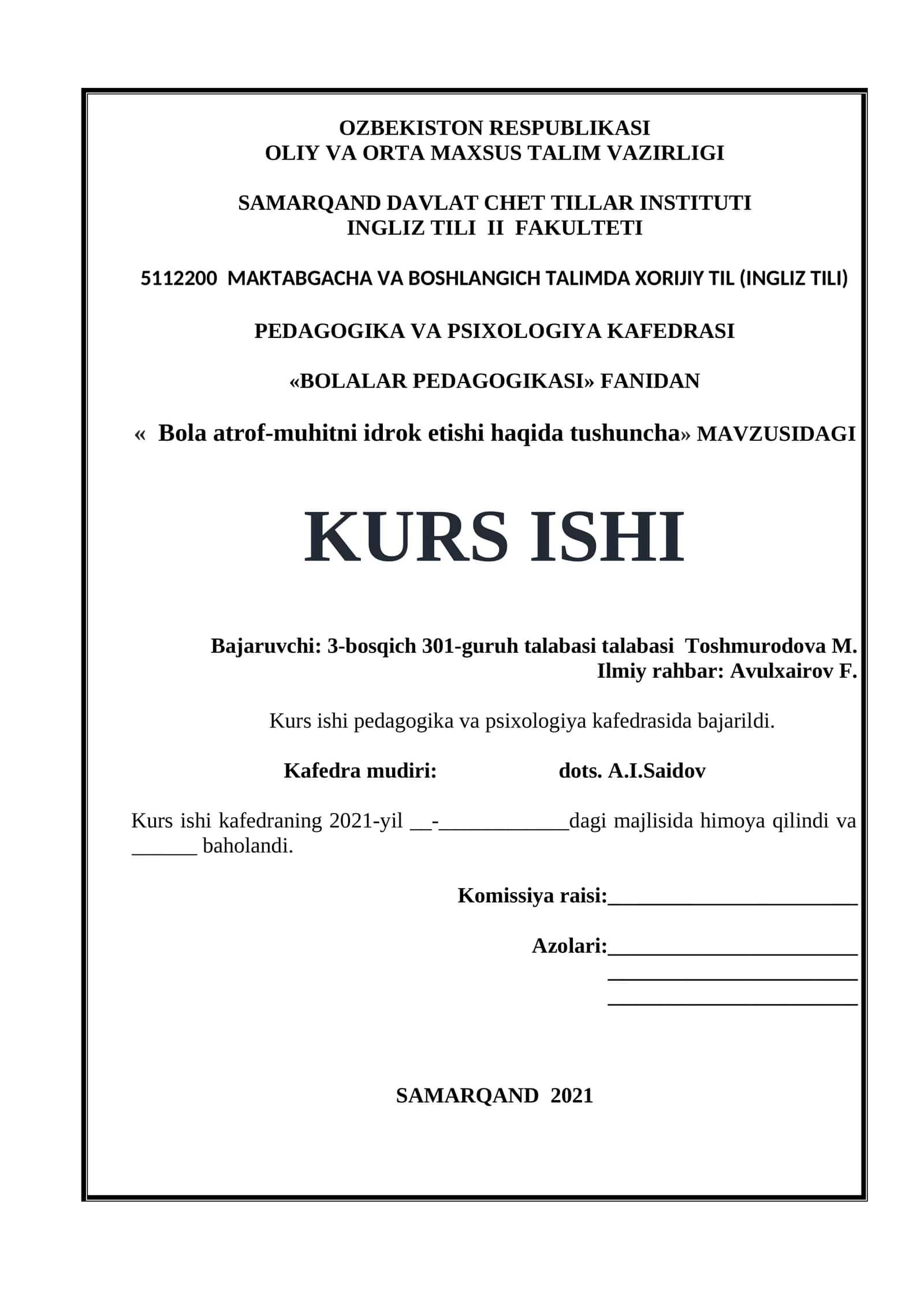 Bola atrof-muhitni idrok etishi haqida tushuncha 1