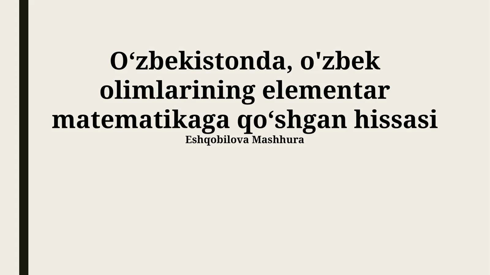 Elementar Matematikaga Oʻzbek Olimlarining Hissasi 1
