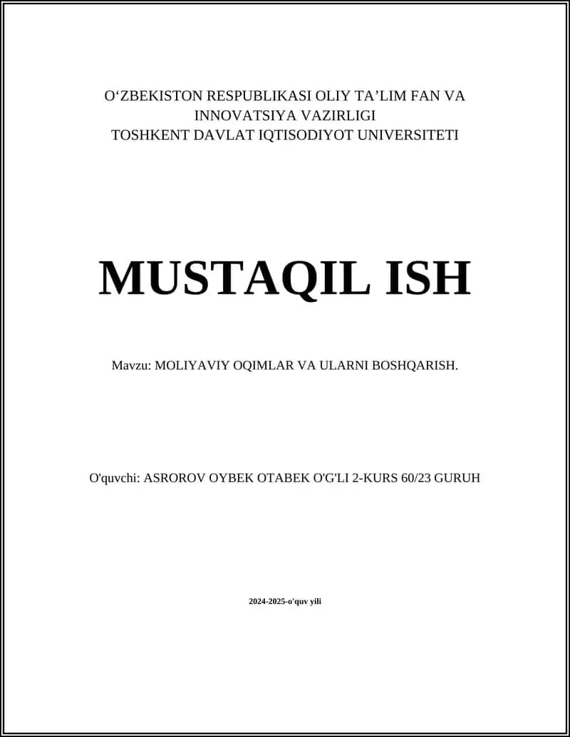 Moliyaviy Oqimlarning Asosiy Tushunchalari 1