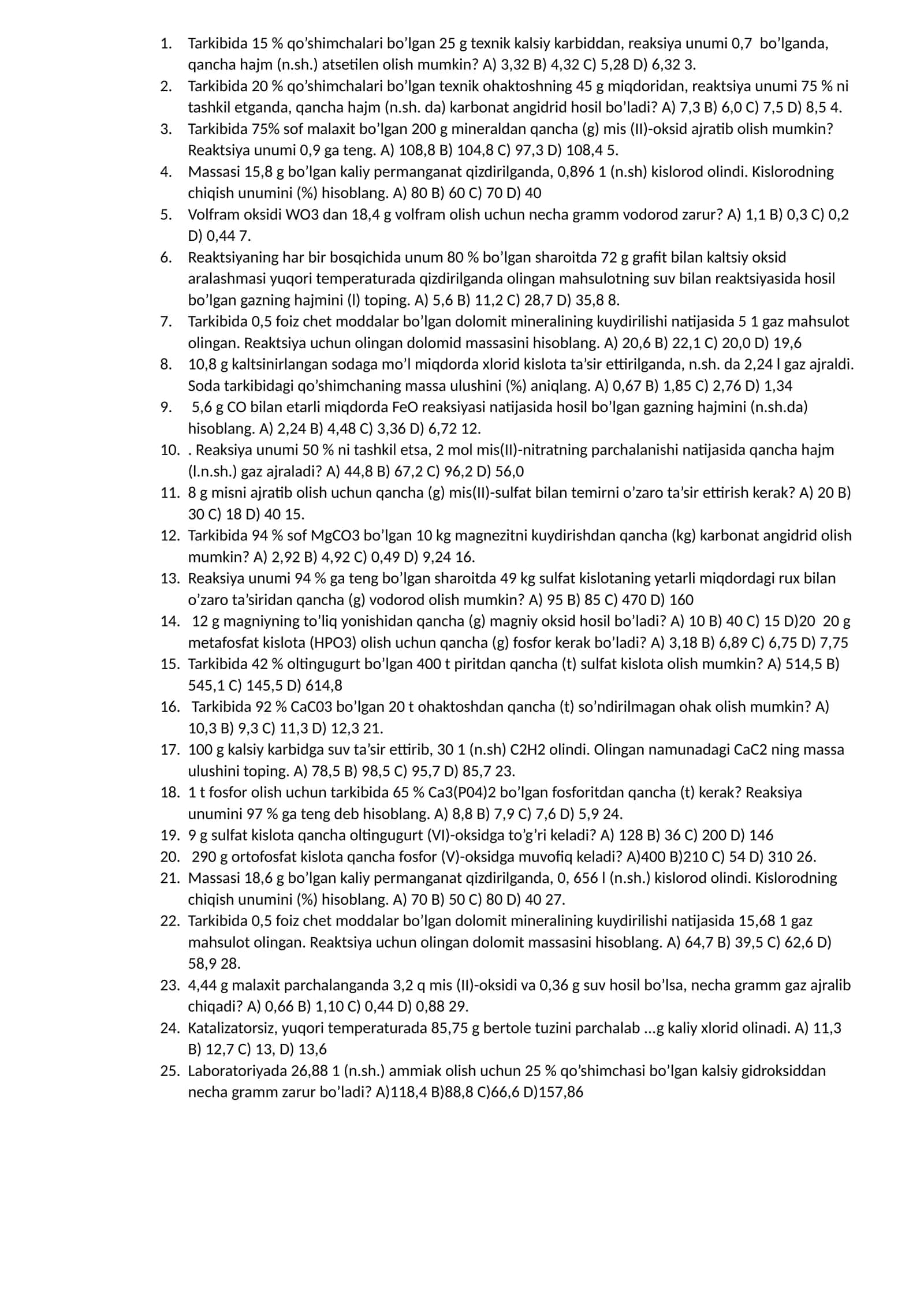 Tarkibiy misollar (Kimyo) 1