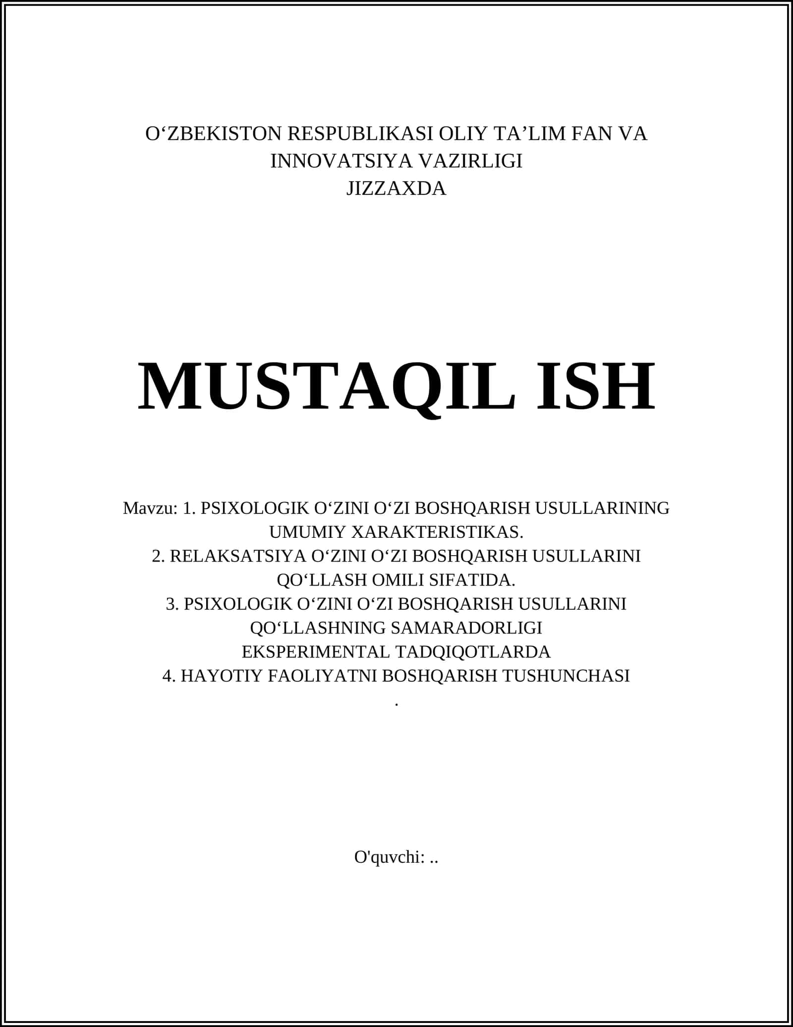 Psixologik o‘zini o‘zi boshqarish usullari 1