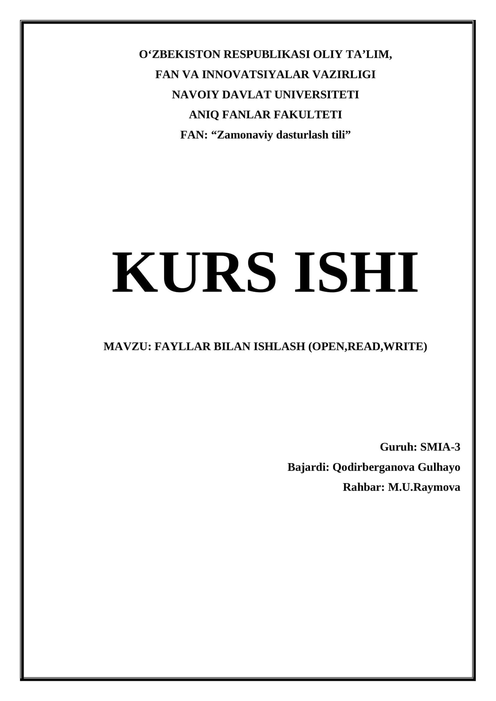 FAYLLAR BILAN ISHLASH (OPEN,READ,WRITE) 1