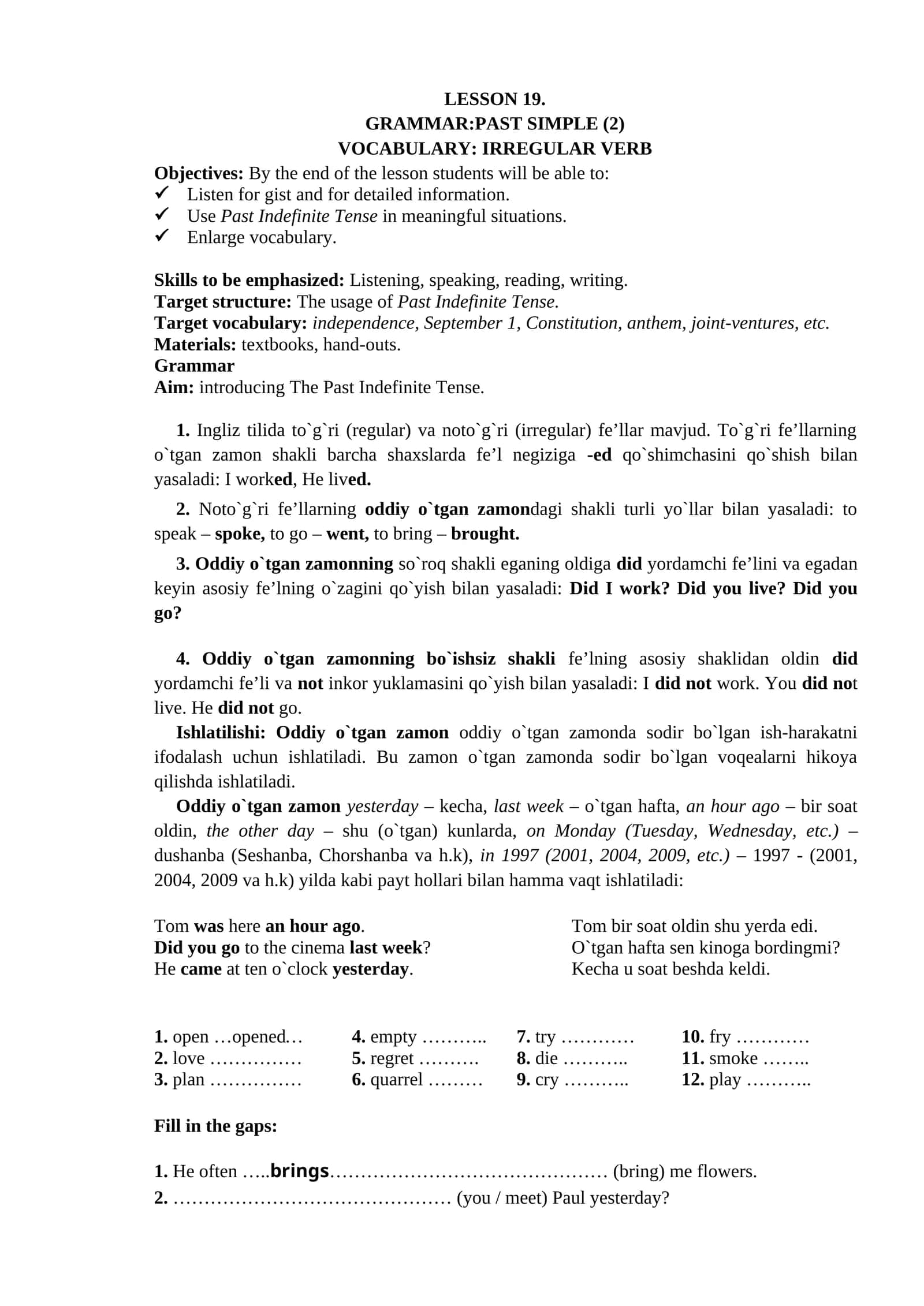 GRAMMAR:PAST SIMPLE (2) 1
