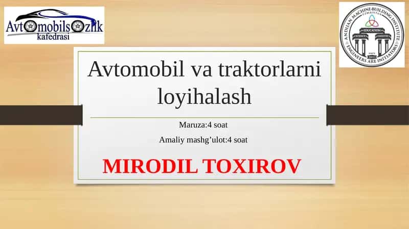 Avtomobil va traktorlarni loyihalash 1