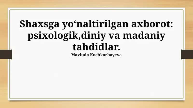 Shaxsiy Ma'lumotlarga Madaniy Tahdidlar 1