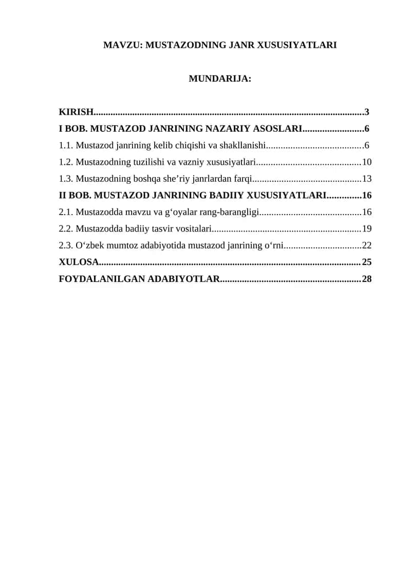 MUSTAZODNING JANR XUSUSIYATLARI 1