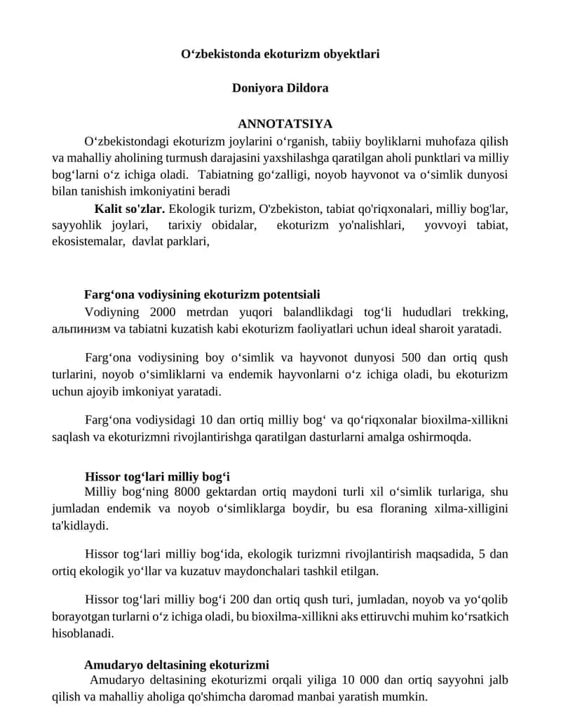 Fargʻona vodiysining ekoturizm potentsiali 1