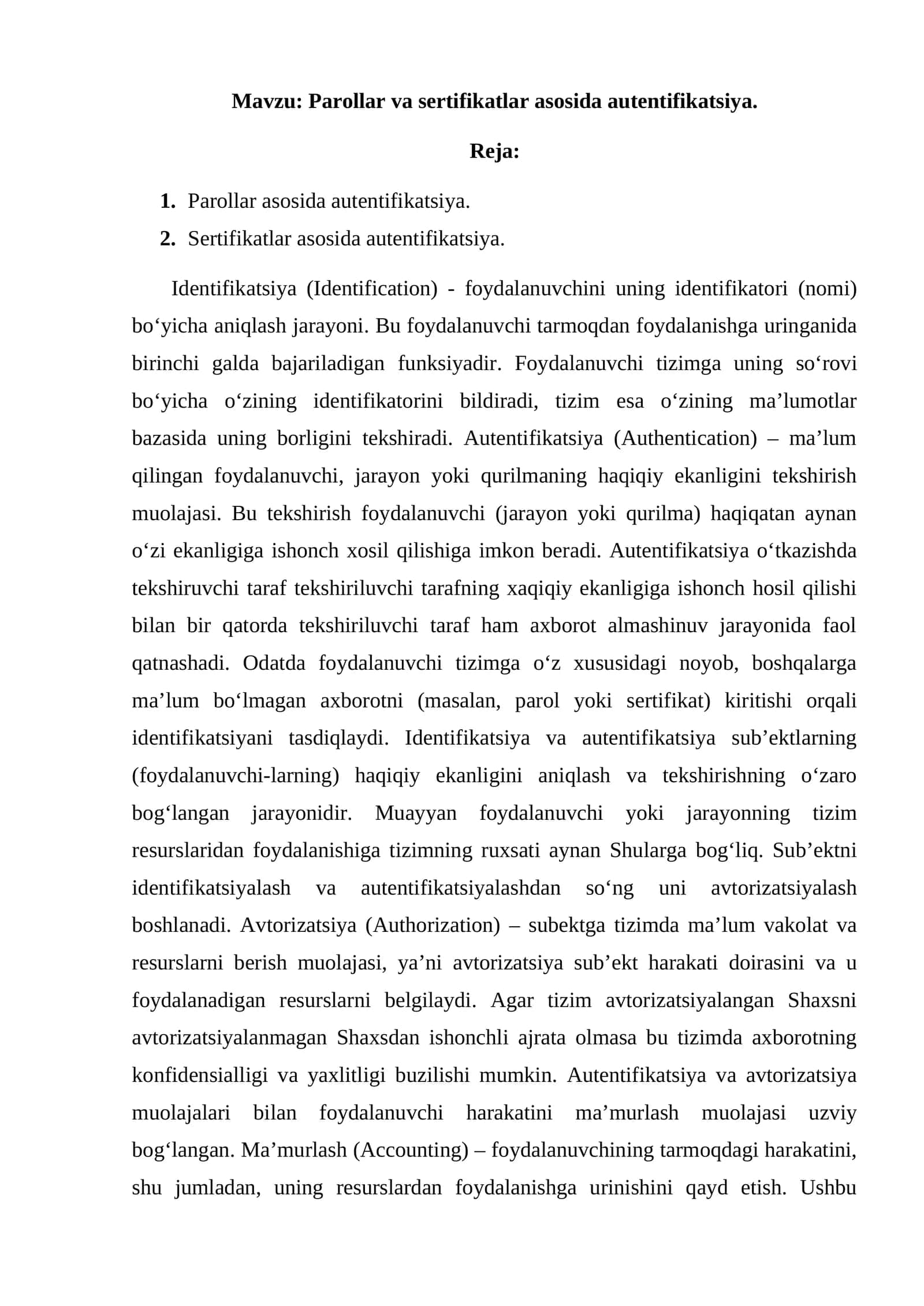Parollar va sertifikatlar asosida autentifikatsiya 1