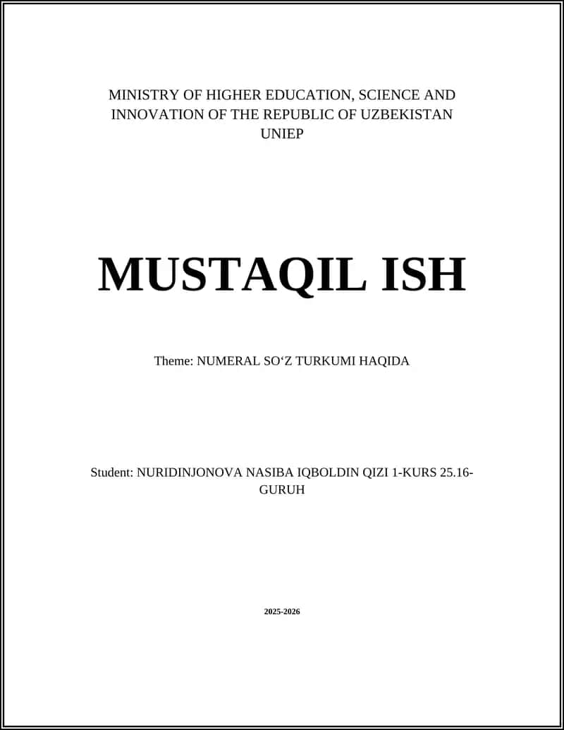 NUMERAL SOʻZ TURKUMI HAQIDA 1