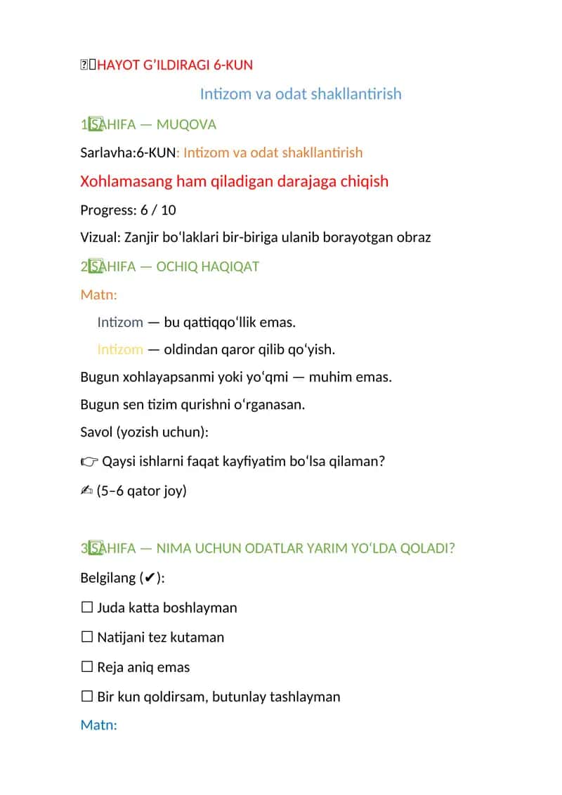HAYOT G’ILDIRAGI 6-KUN 1