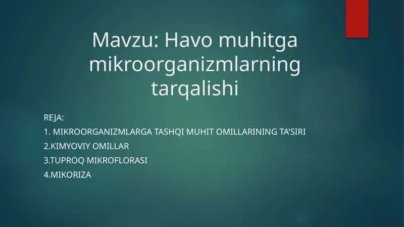 Havo muhitga mikroorganizmlarning tarqalishi 1
