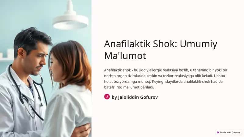 Anafilaktik Shok: Umumiy Ma'lumot 1