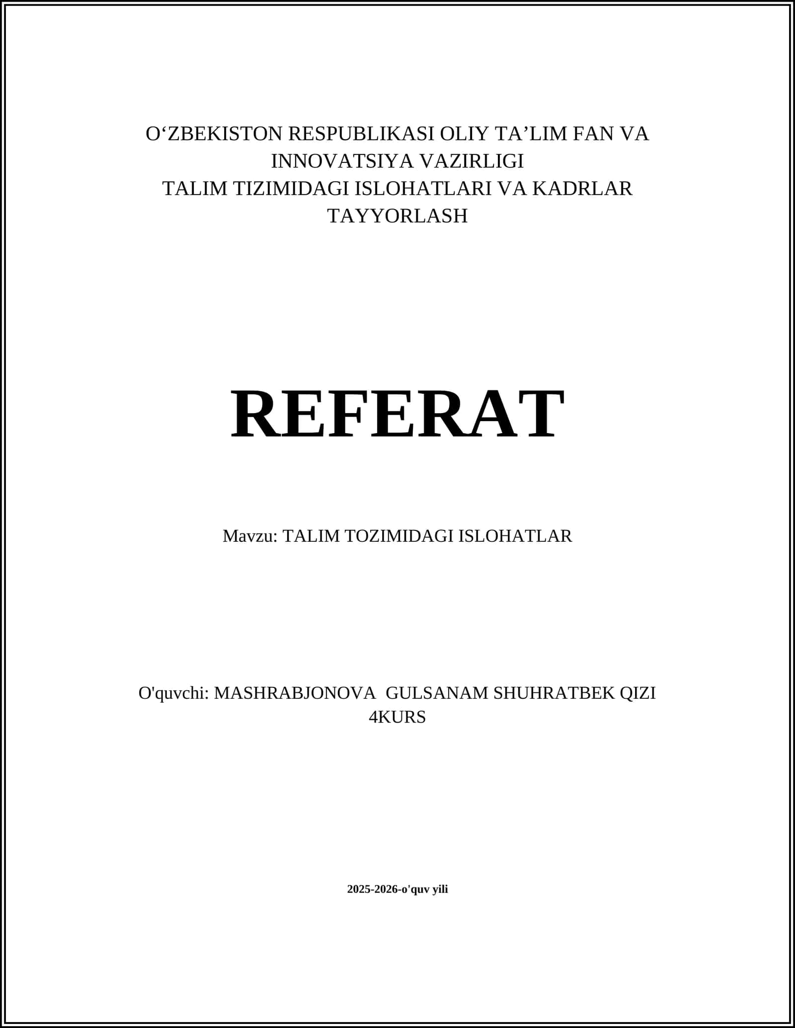 TALIM TOZIMIDAGI ISLOHATLAR 1