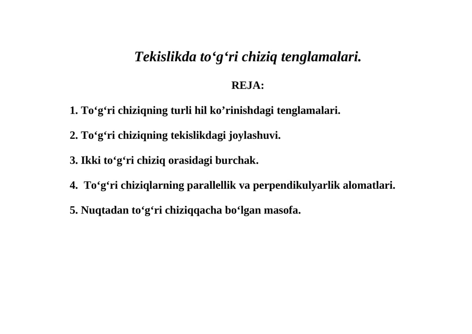 To'g'ri chiziqning tekislikdagi joylashuvi 1