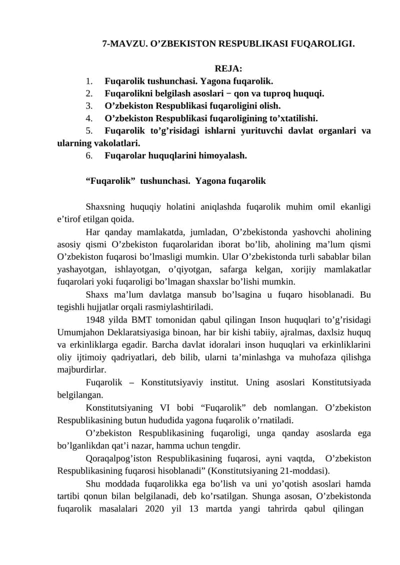 O’zbekiston Respublikasi Fuqaroligi 1