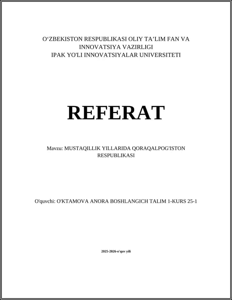 MUSTAQILLIK YILLARIDA QORAQALPOG'ISTON RESPUBLIKASI 1