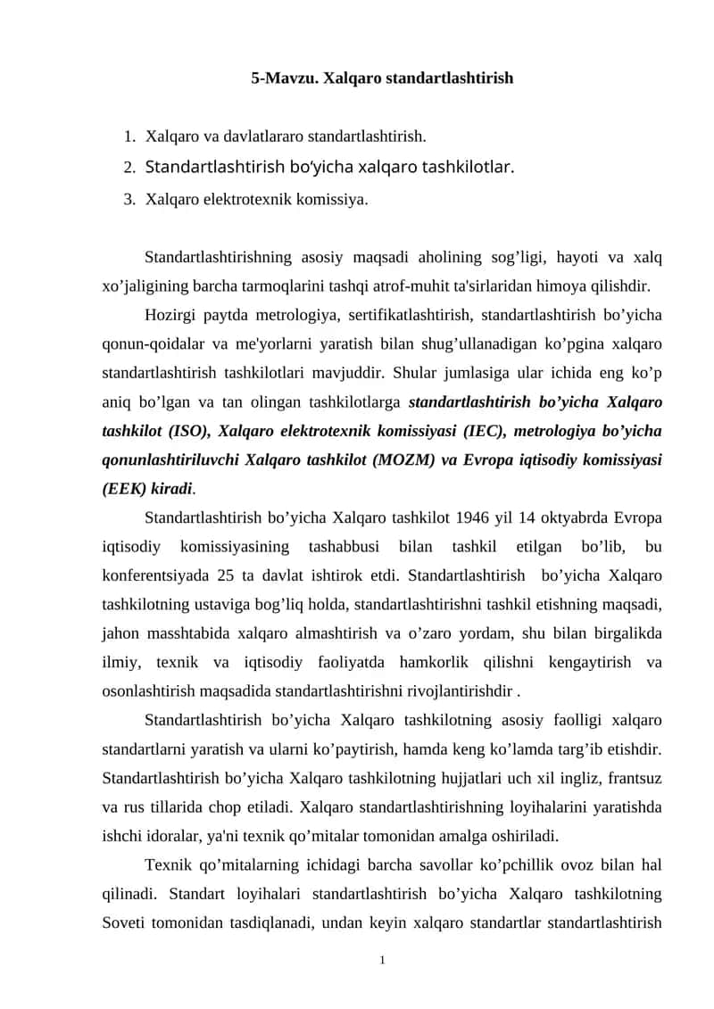 Xalqaro standartlashtirish 1