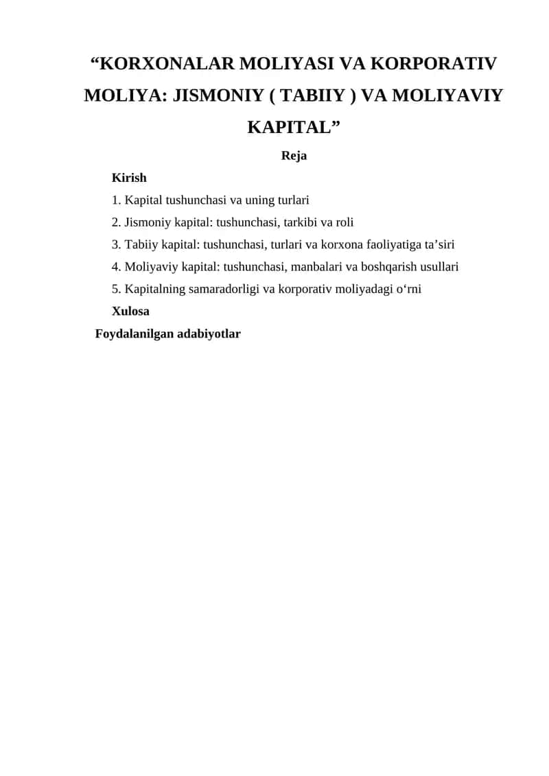 Korxonalarda moliya va korporativ moliya 1