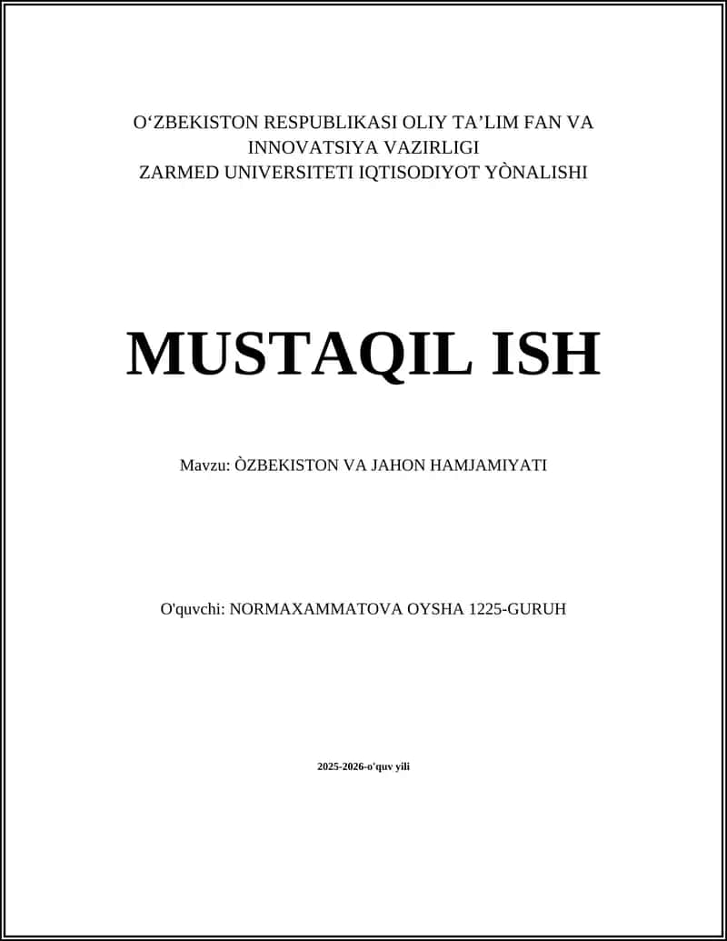 O'ZBEKISTON VA JAHON HAMJAMIYATI 1