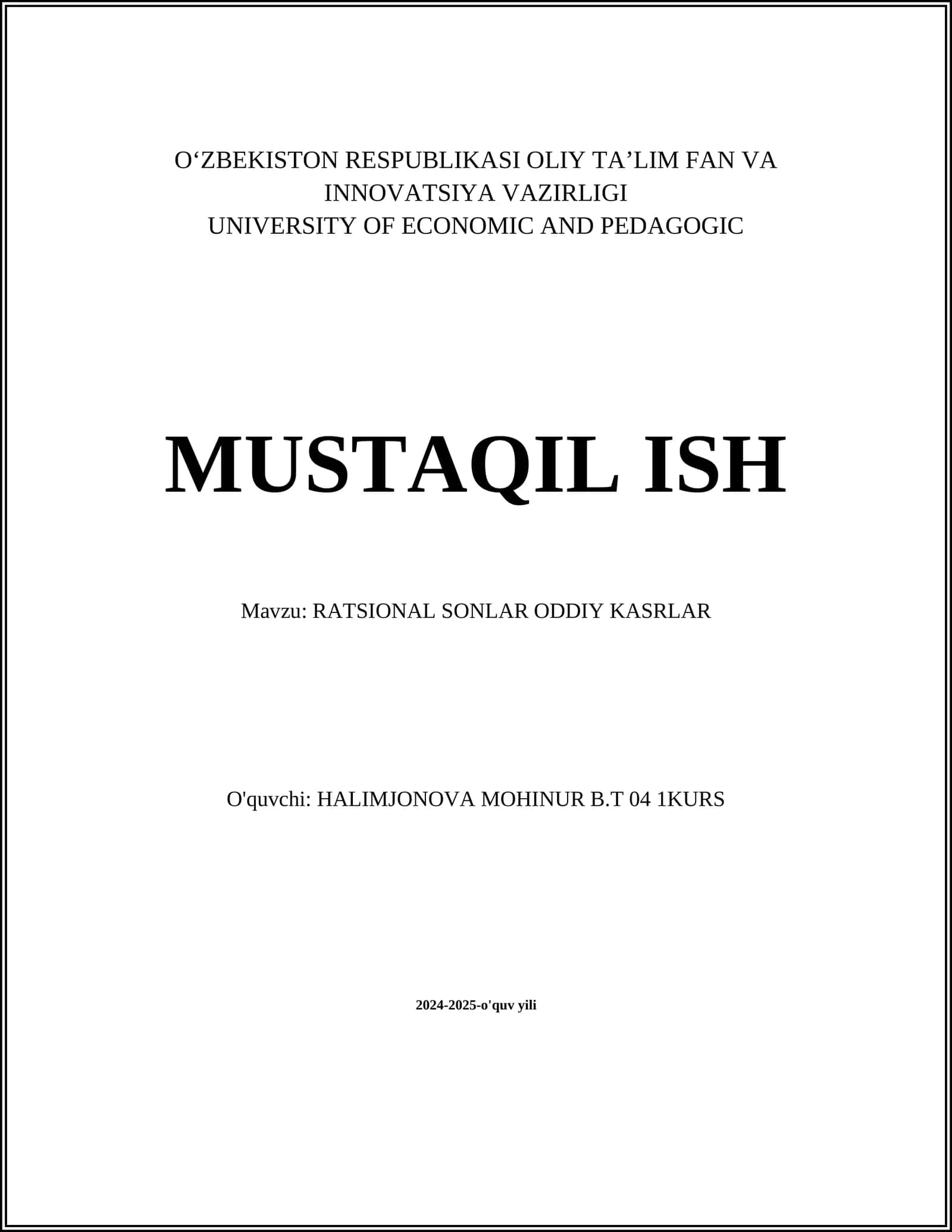 RATSIONAL SONLAR ODDIY KASRLAR 1
