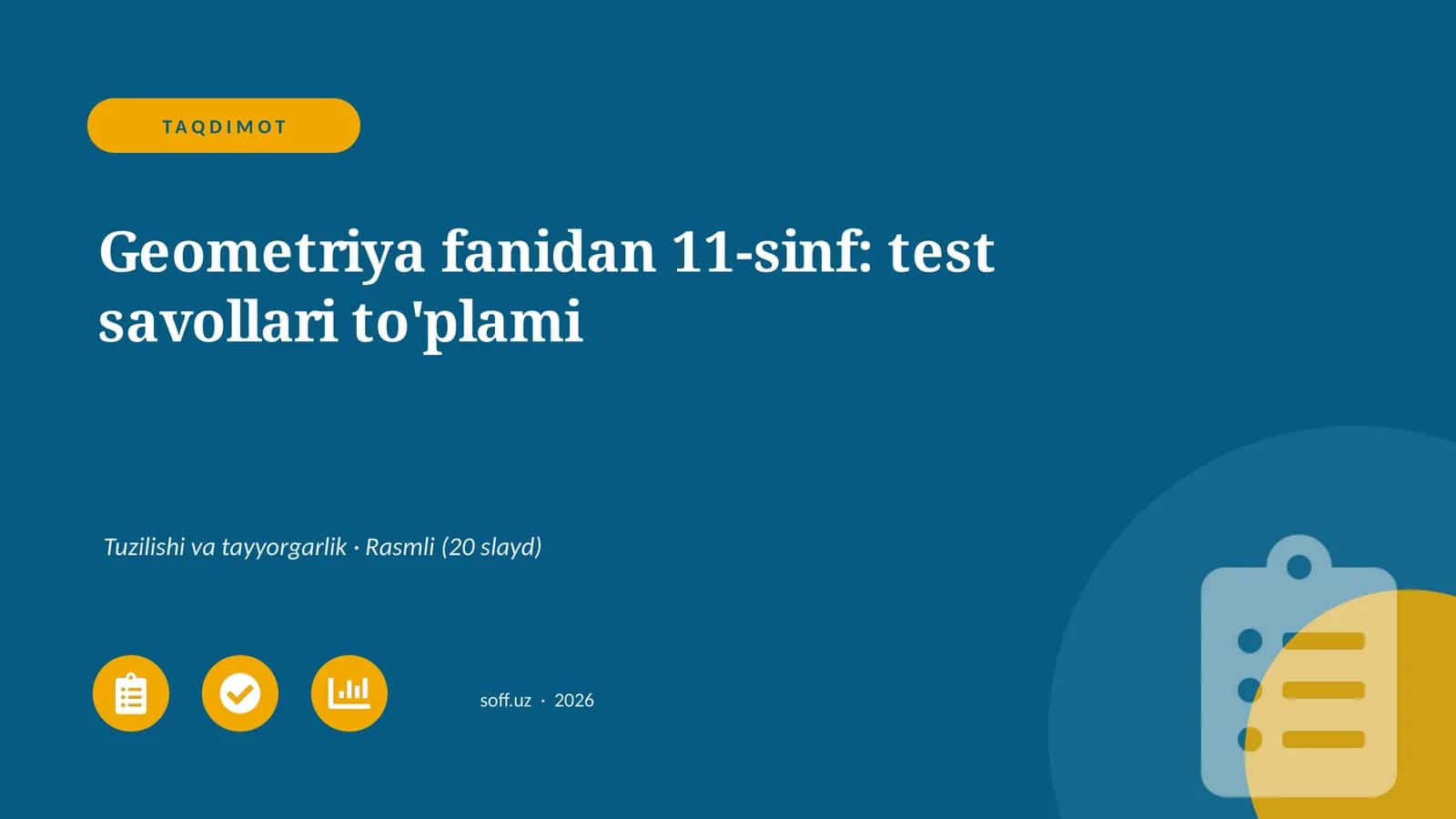 Geometriya fanidan 11-sinf: test savollari to'plami 1