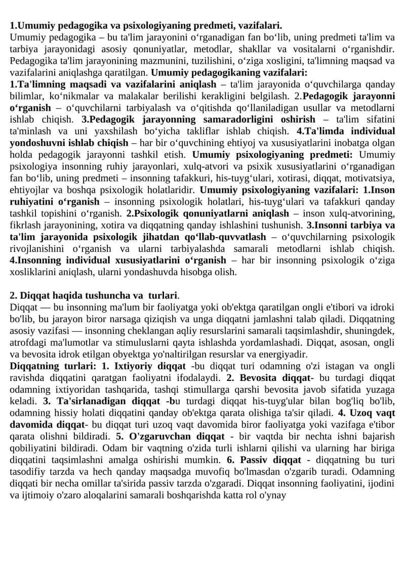 Umumiy pedagogika va psixologiya 1