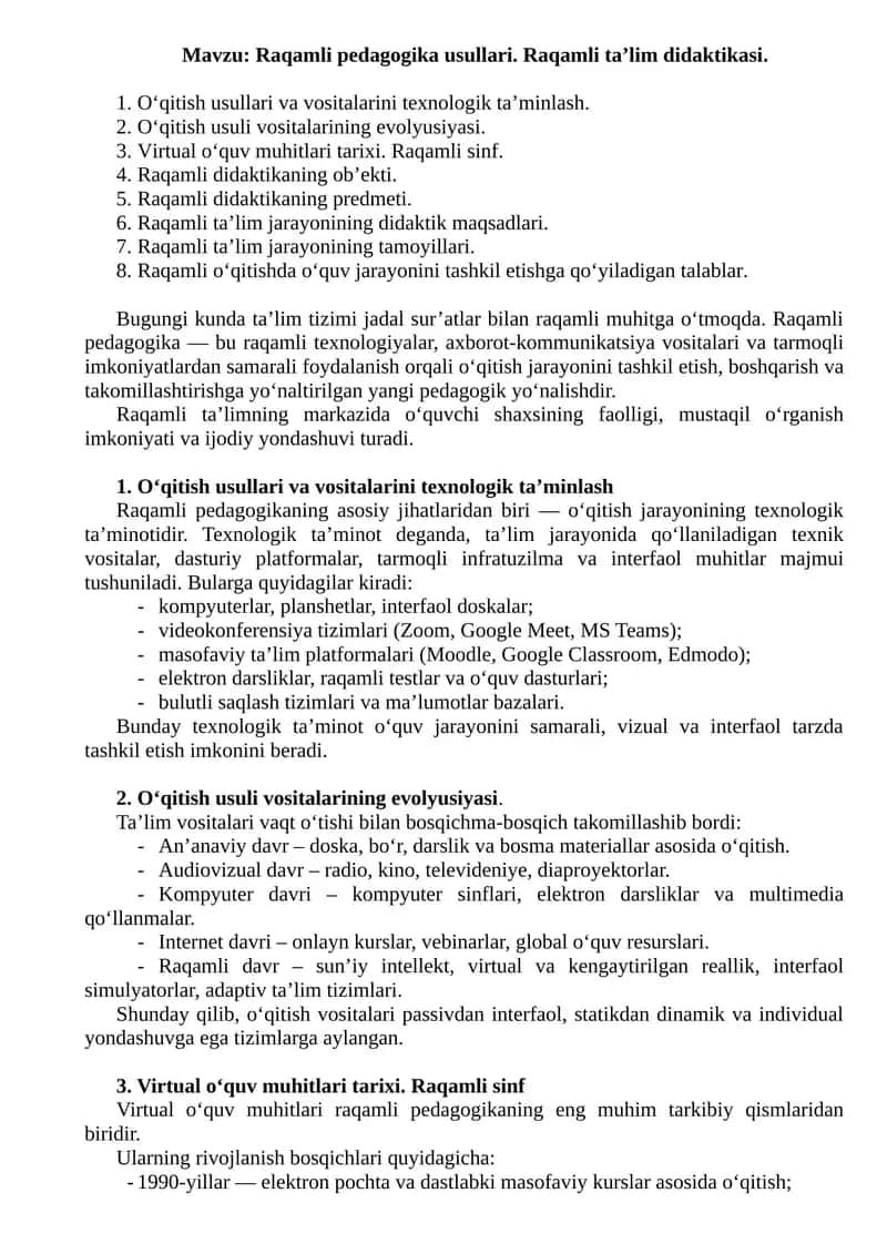 Raqamli pedagogika usullari 1