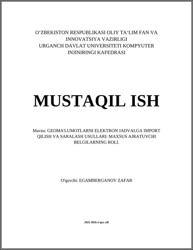 Geo Ma'lumotlarni Elektron Jadvalga Import Qilish va Saralash Usullari 1