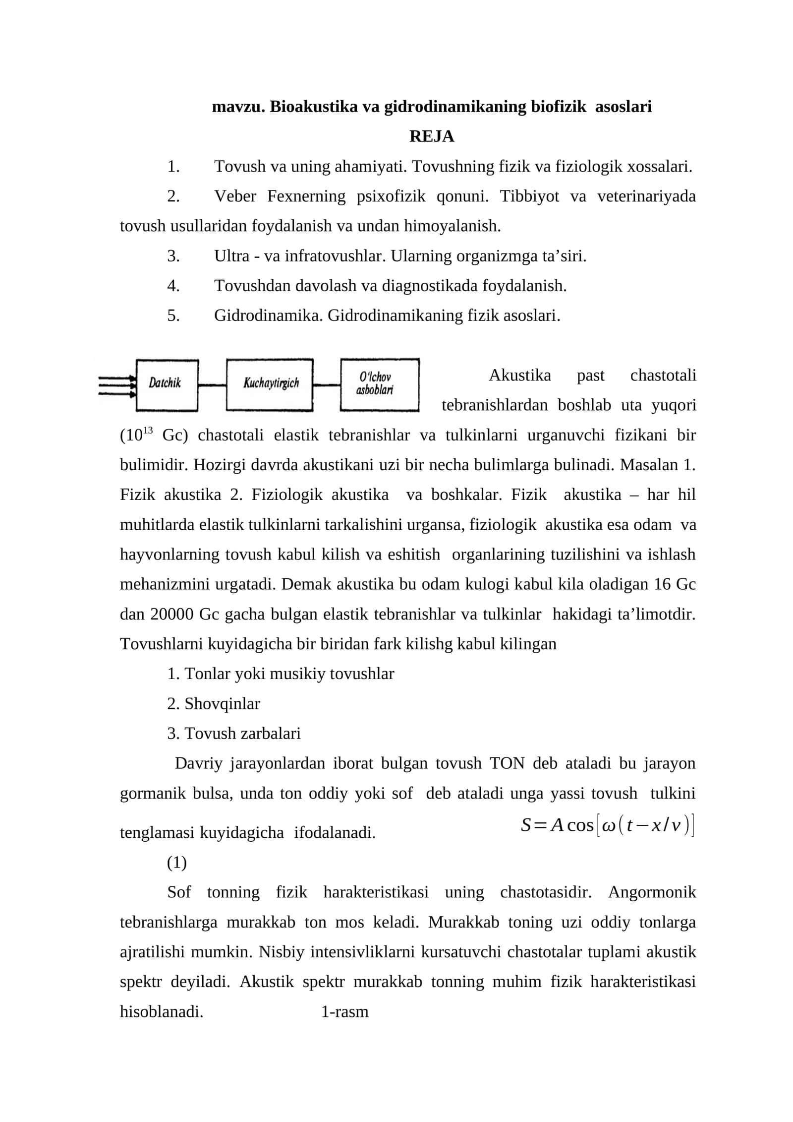 Bioakustika va gidrodinamikaning biofizik asoslari 1
