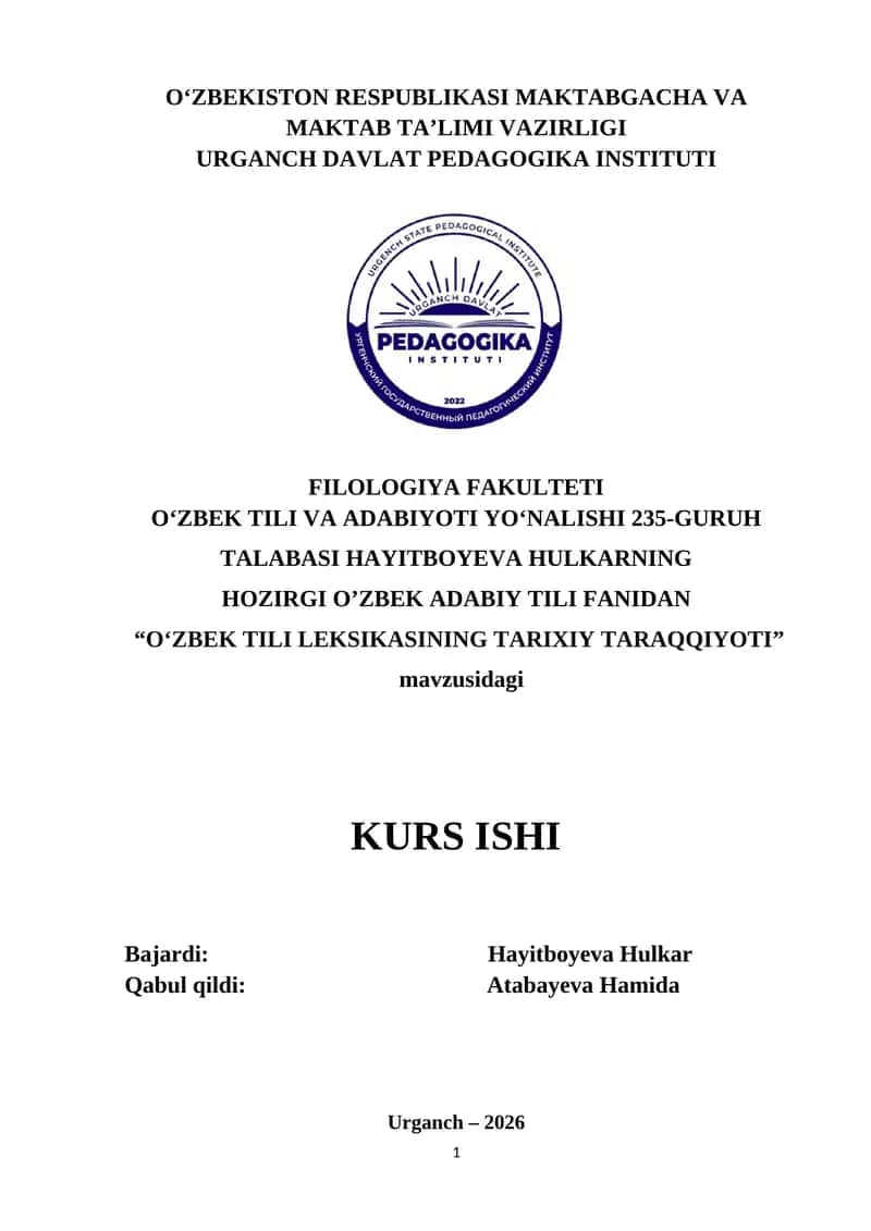 O‘ZBEK TILI LEKSIKASINING TARIXIY TARAQQIYOTI 1